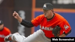 El lanzador cubano de los Miami Marlins José Fernández. 