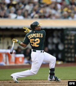 El jugador de los Atléticos de Oakland Yoenis Céspedes.